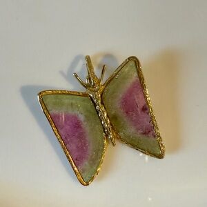 18K Watermelon Tourmaline Butterfly Pendant 2.5g
